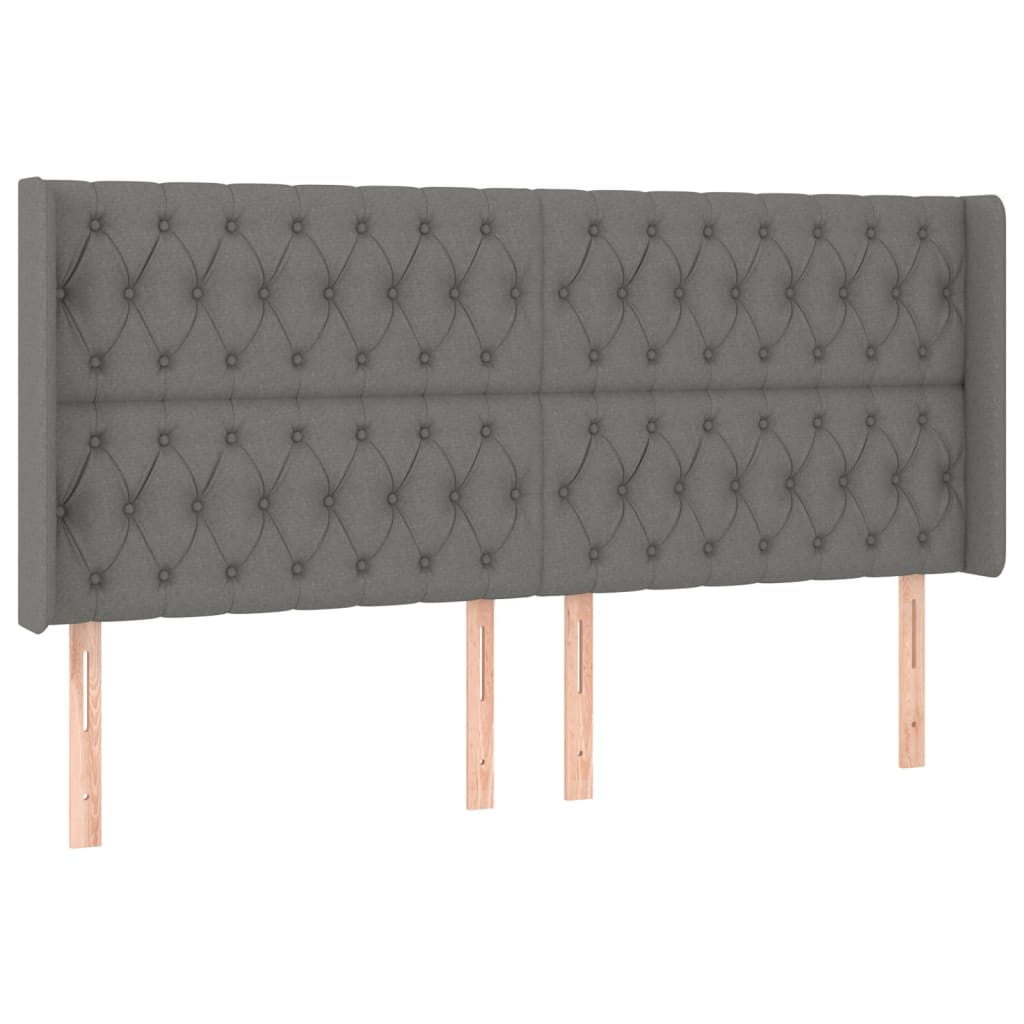 Tête de lit avec oreilles Gris foncé 203x16x118/128 cm Tissu