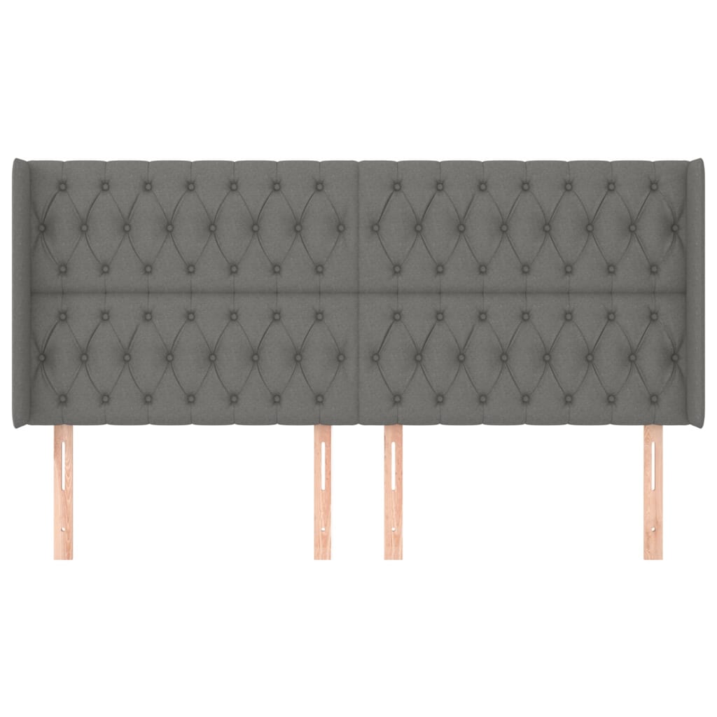 Tête de lit avec oreilles Gris foncé 203x16x118/128 cm Tissu