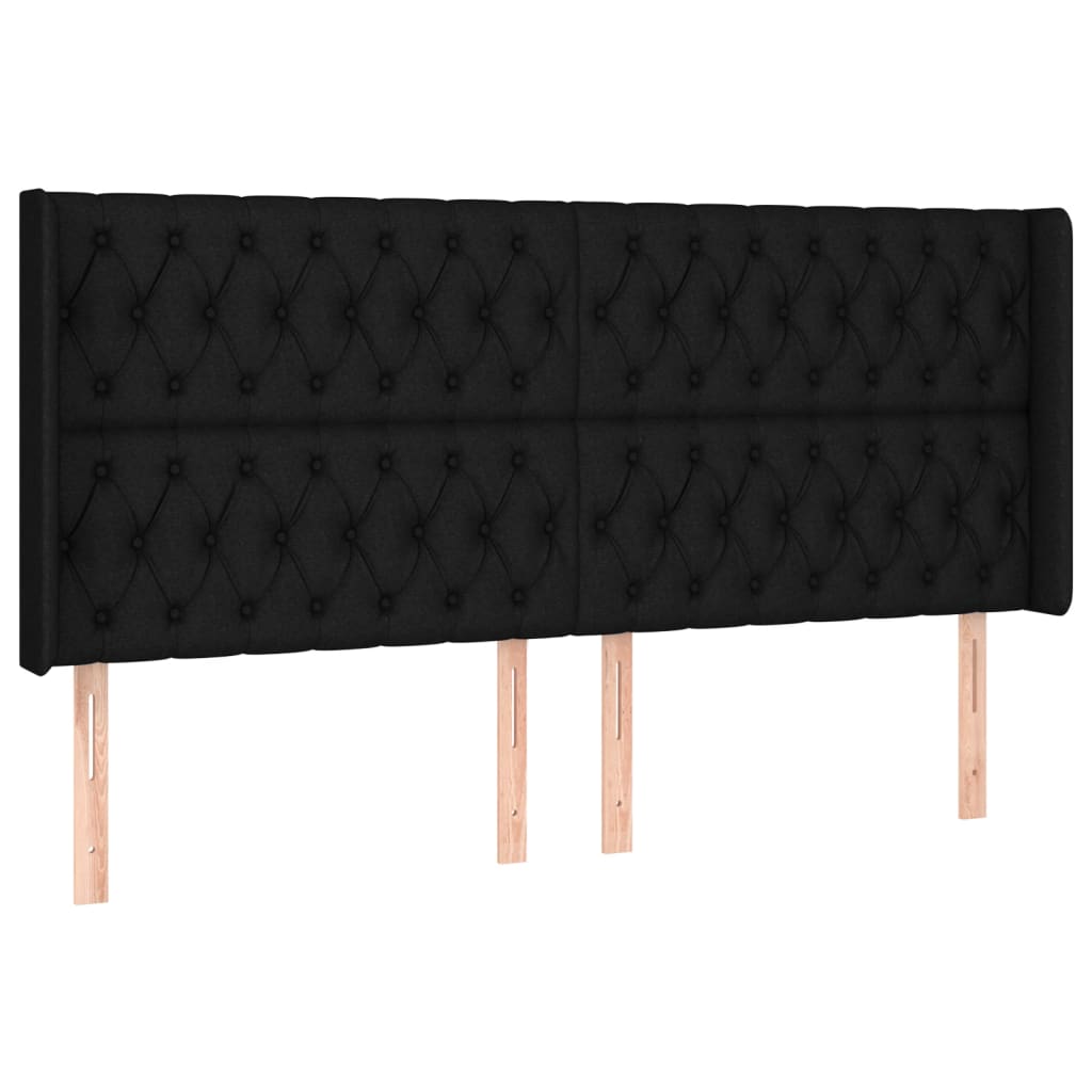 Tête de lit avec oreilles Noir 203x16x118/128 cm Tissu