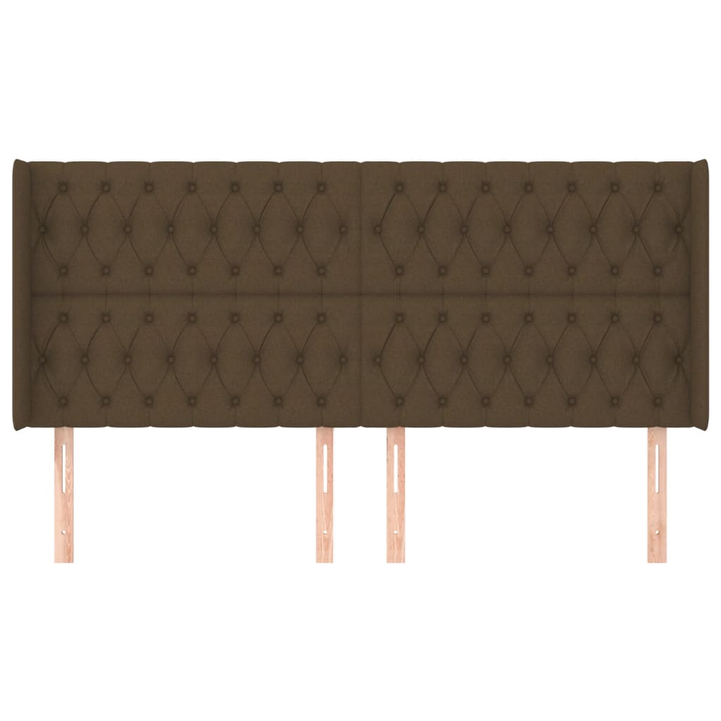 Tête de lit avec oreilles Marron foncé 203x16x118/128 cm Tissu