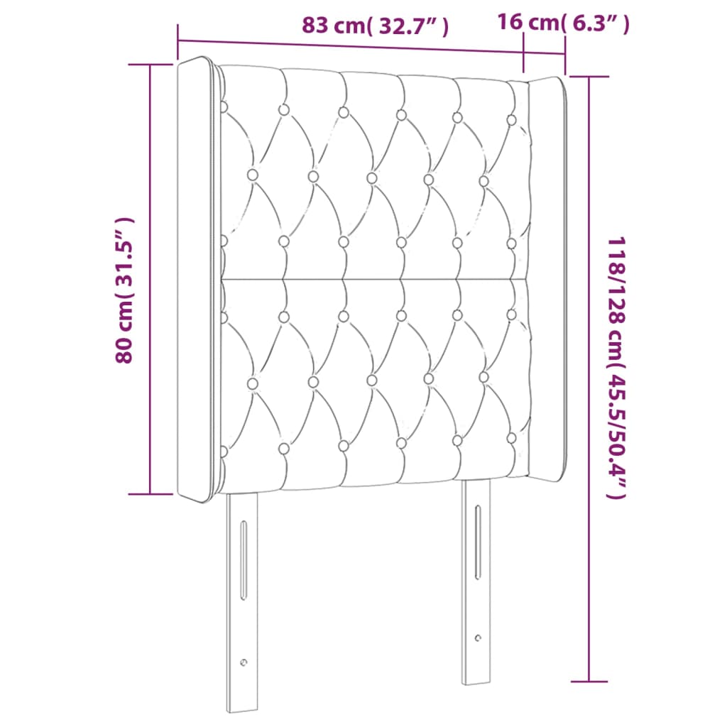 Tête de lit avec oreilles Gris foncé 83x16x118/128 cm Velours