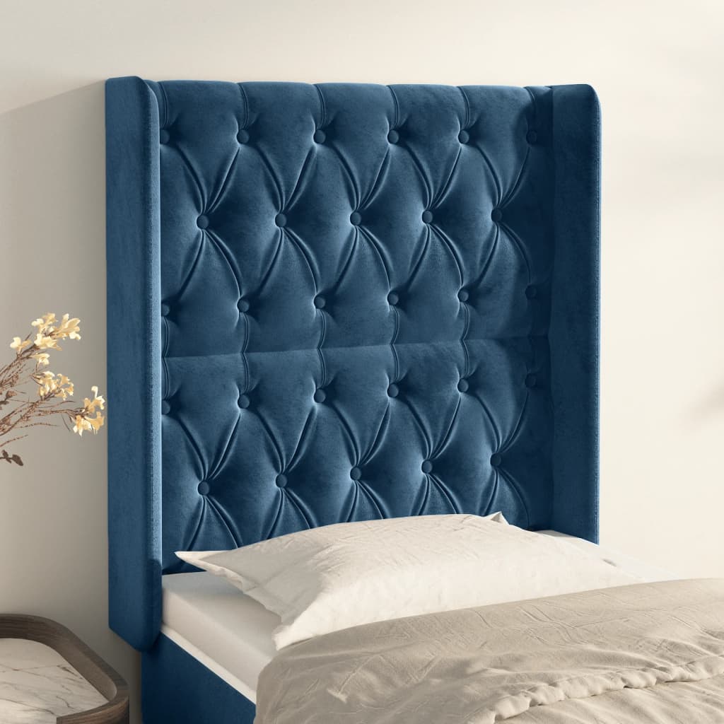 Tête de lit avec oreilles Bleu foncé 83x16x118/128 cm Velours