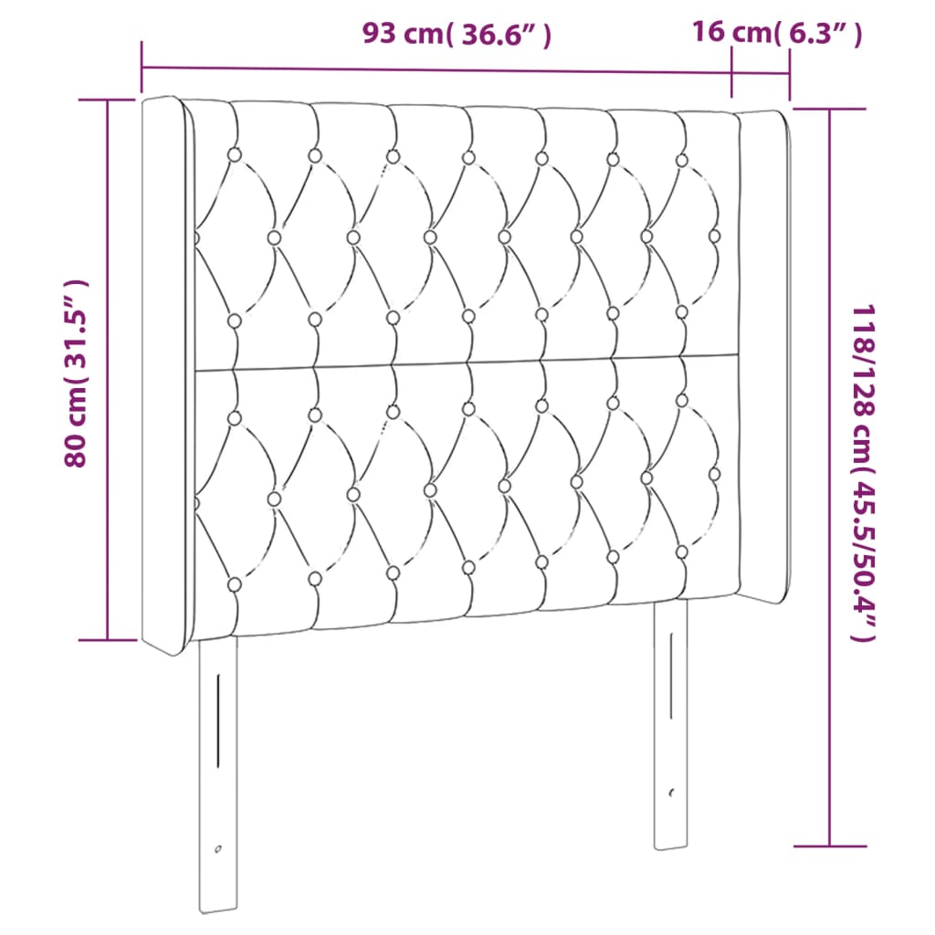 Tête de lit avec oreilles Gris foncé 93x16x118/128 cm Velours