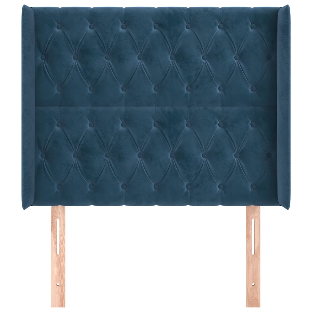 Tête de lit avec oreilles Bleu foncé 103x16x118/128 cm Velours