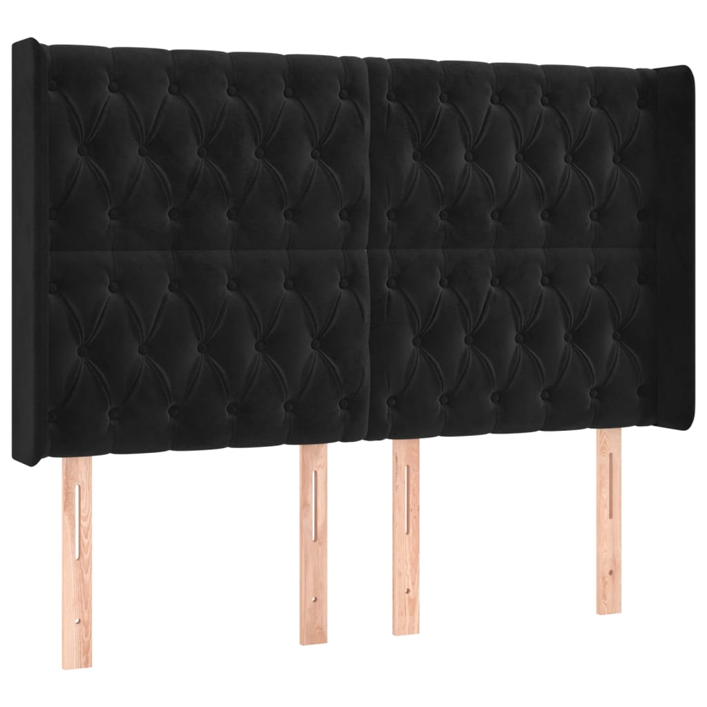 Tête de lit avec oreilles Noir 163x16x118/128 cm Velours