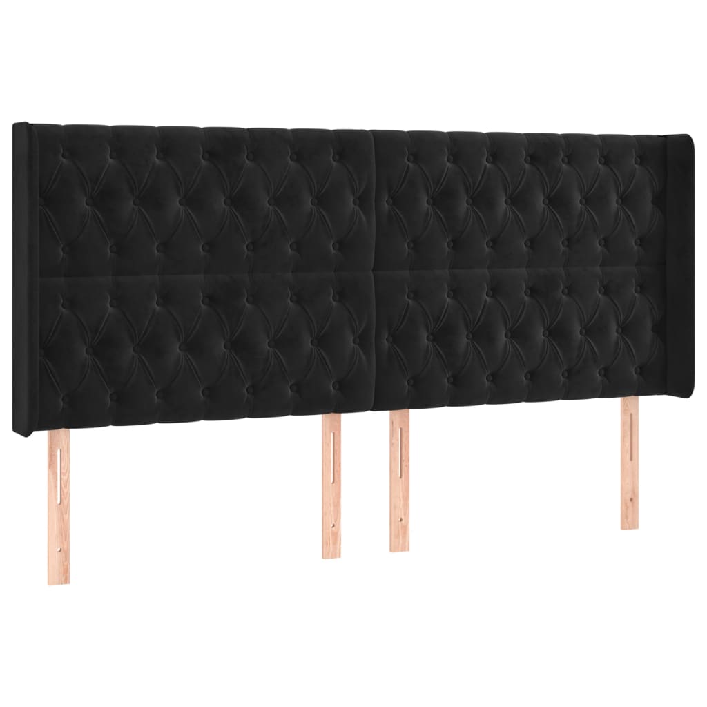 Tête de lit avec oreilles Noir 183x16x118/128 cm Velours