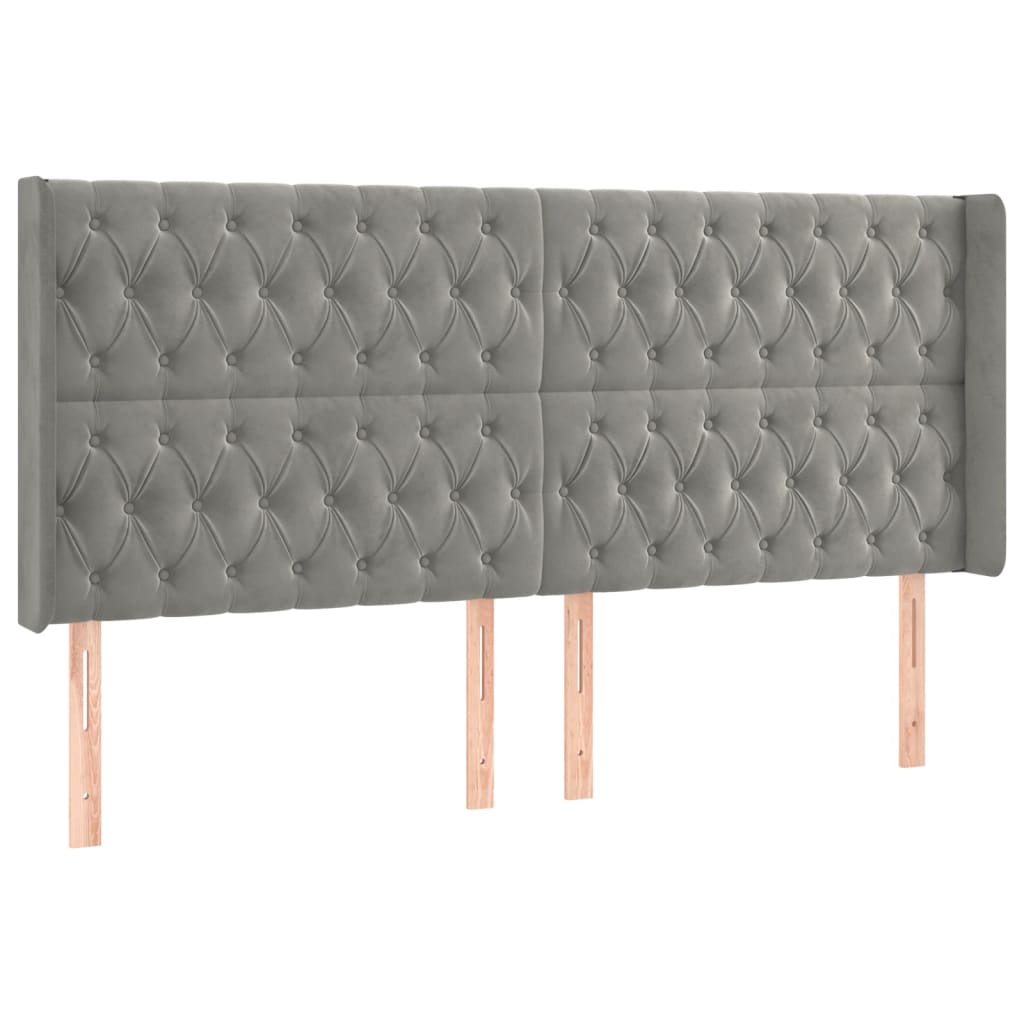 Tête de lit avec oreilles Gris clair 203x16x118/128 cm Velours