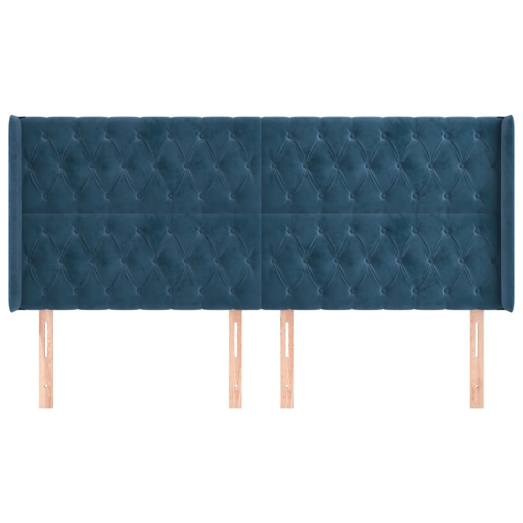 Tête de lit avec oreilles Bleu foncé 203x16x118/128 cm Velours