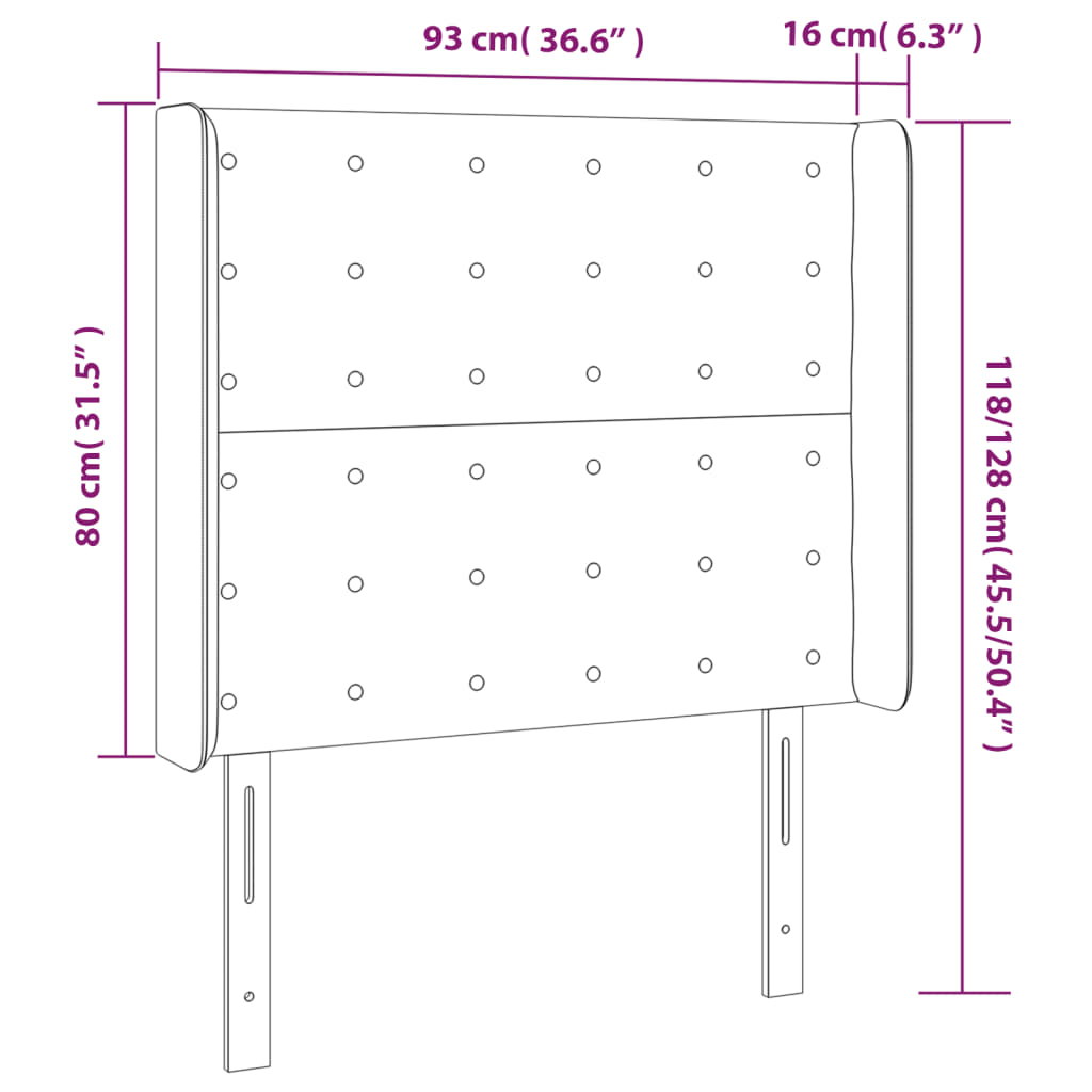 Tête de lit avec oreilles Marron foncé 93x16x118/128 cm Tissu