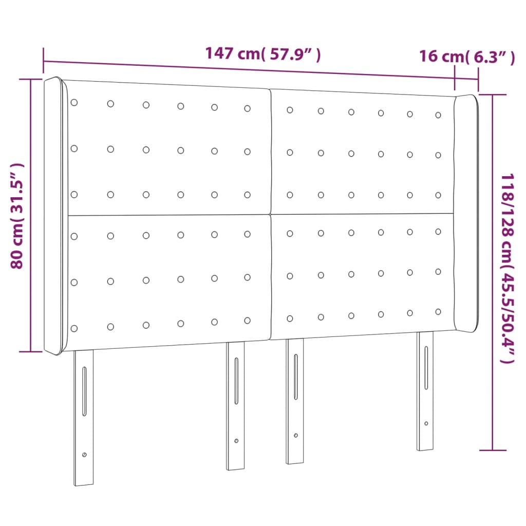 Tête de lit avec oreilles Noir 147x16x118/128 cm Tissu