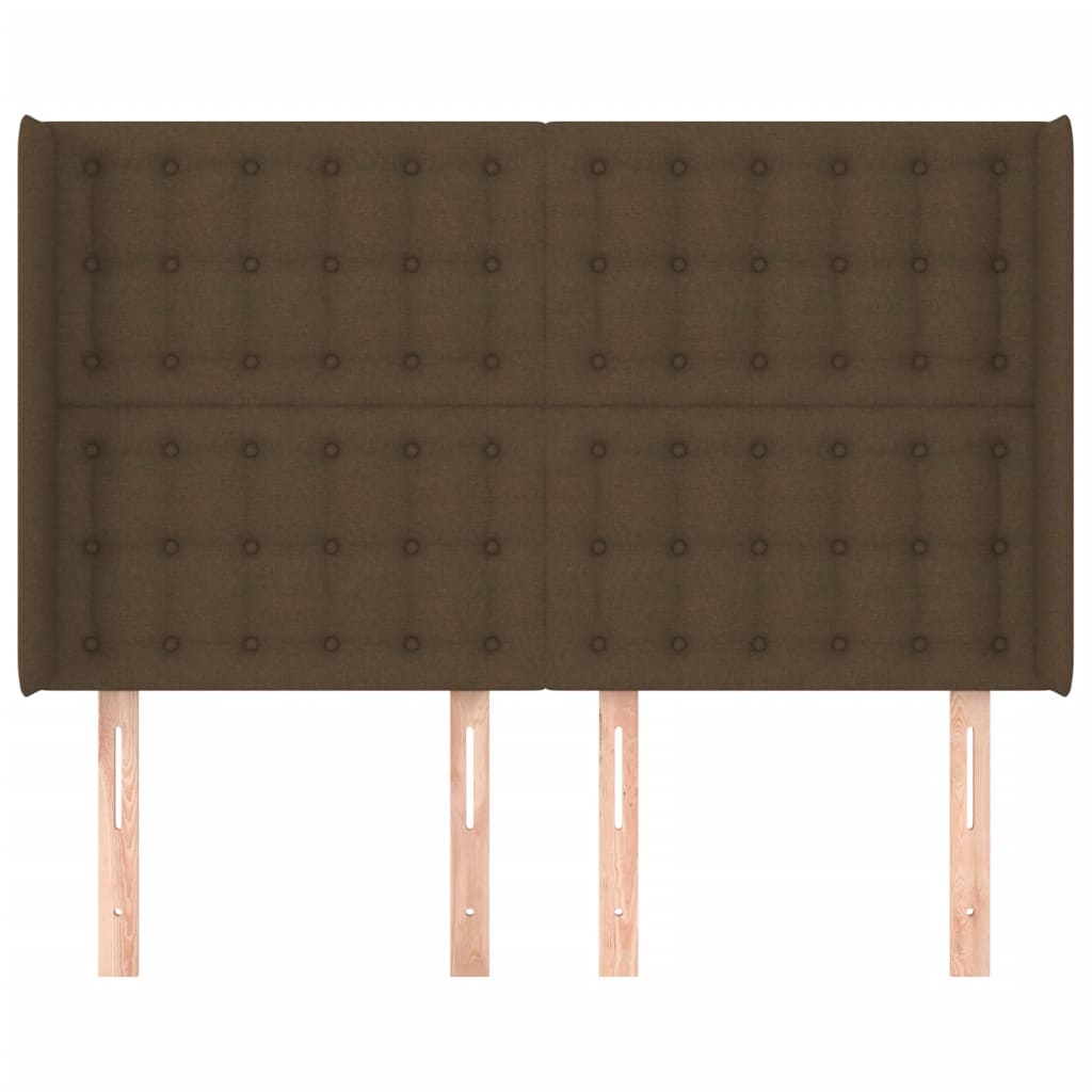 Tête de lit avec oreilles Marron foncé 147x16x118/128 cm Tissu