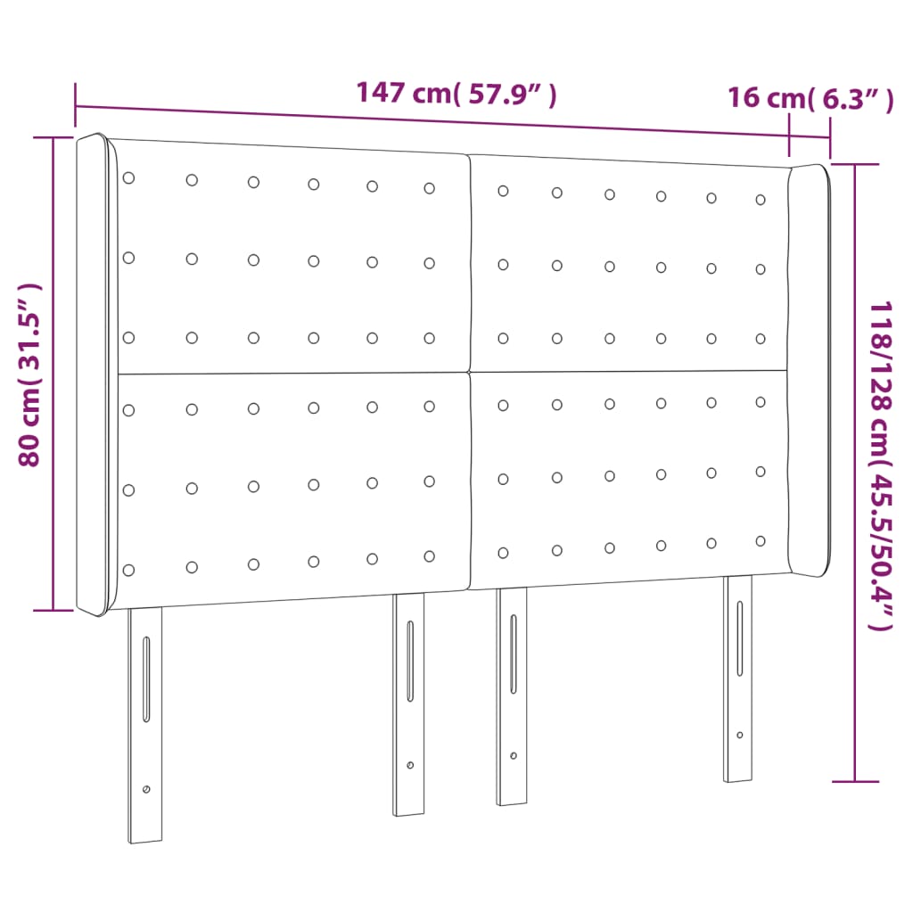 Tête de lit avec oreilles Marron foncé 147x16x118/128 cm Tissu