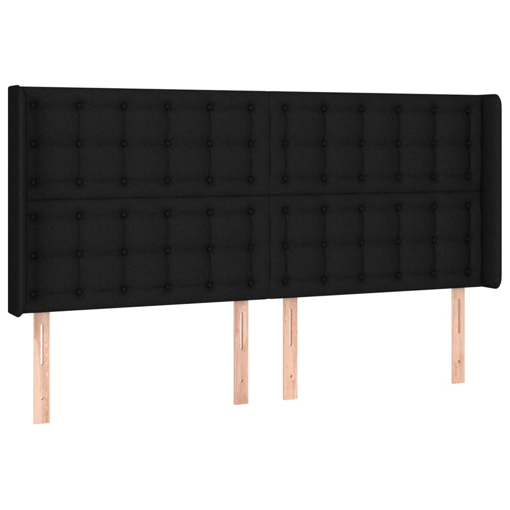 Tête de lit avec oreilles Noir 163x16x118/128 cm Tissu