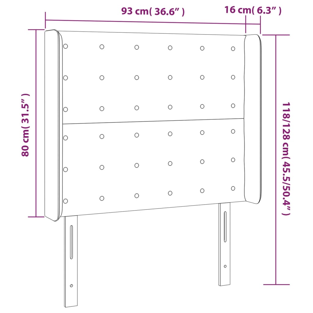 Tête de lit avec oreilles Gris foncé 93x16x118/128 cm Velours