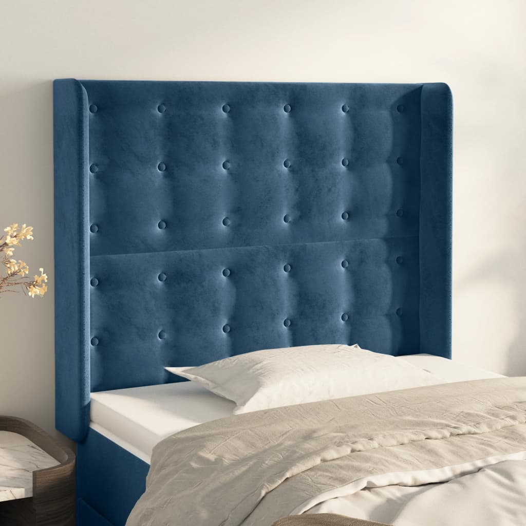 Tête de lit avec oreilles Bleu foncé 93x16x118/128 cm Velours