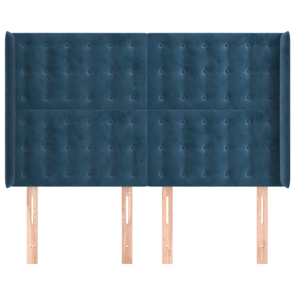 Tête de lit avec oreilles Bleu foncé 147x16x118/128 cm Velours