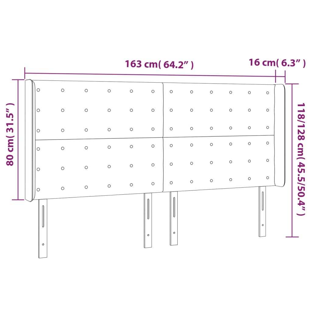 Tête de lit avec oreilles Noir 163x16x118/128 cm Velours