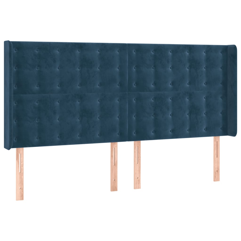 Tête de lit avec oreilles Bleu foncé 183x16x118/128 cm Velours