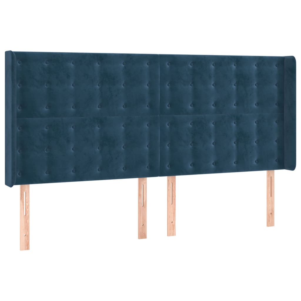 Tête de lit avec oreilles Bleu foncé 203x16x118/128 cm Velours