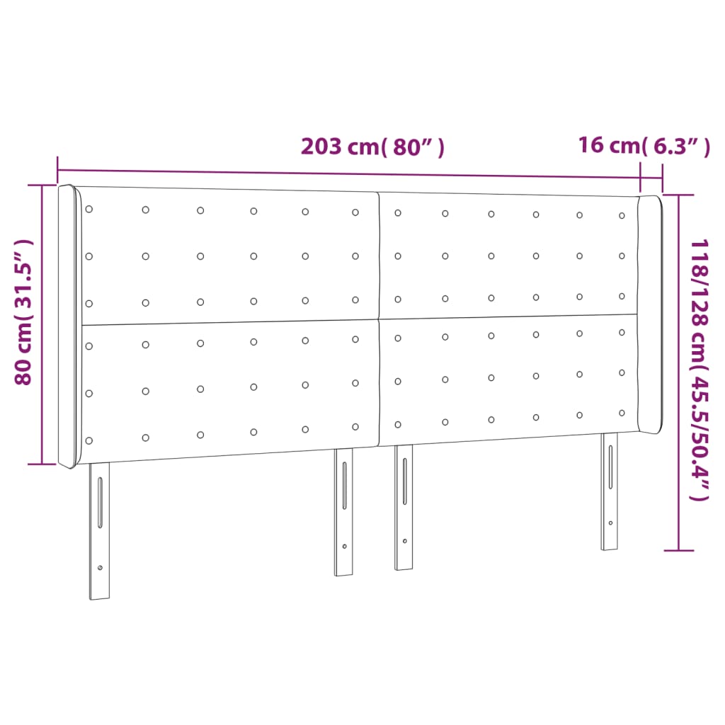 Tête de lit avec oreilles Rose 203x16x118/128 cm Velours