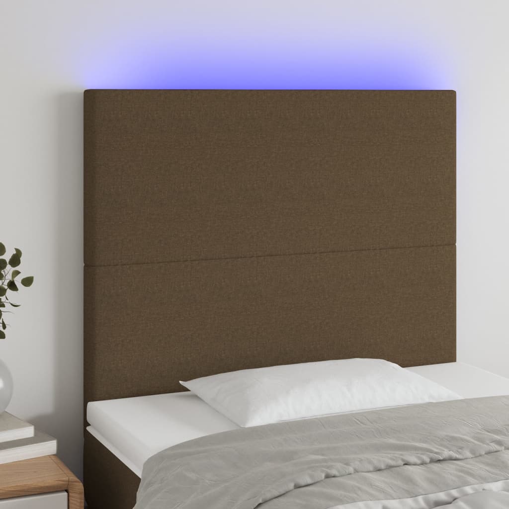 Tête de lit à LED Marron foncé 90x5x118/128 cm Tissu