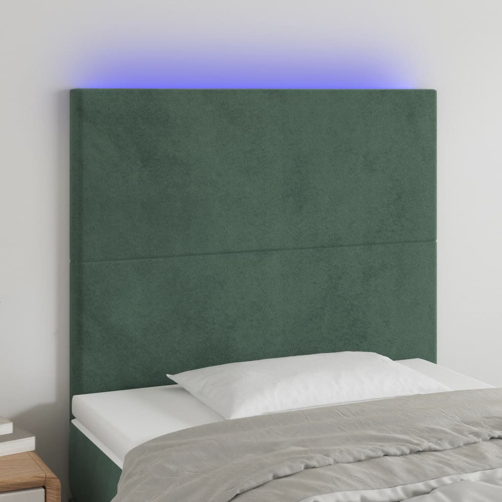 Tête de lit à LED Vert foncé 90x5x118/128 cm Velours