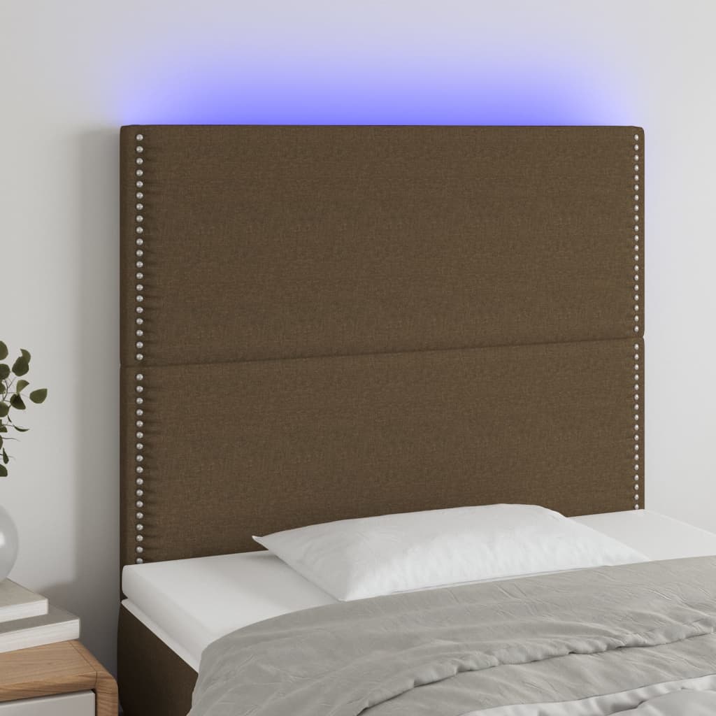 Tête de lit à LED Marron foncé 100x5x118/128 cm Tissu