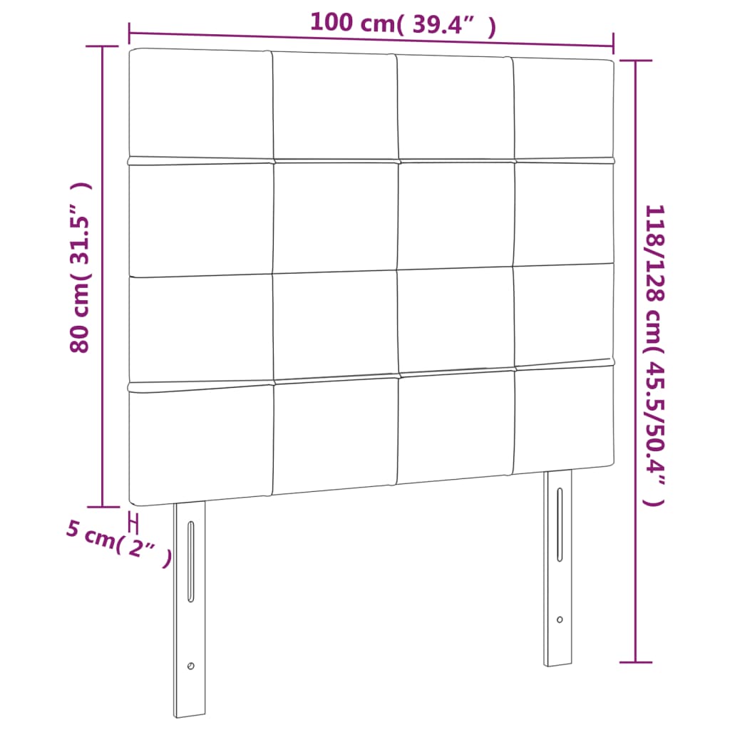 Tête de lit à LED Marron foncé 100x5x118/128 cm Tissu