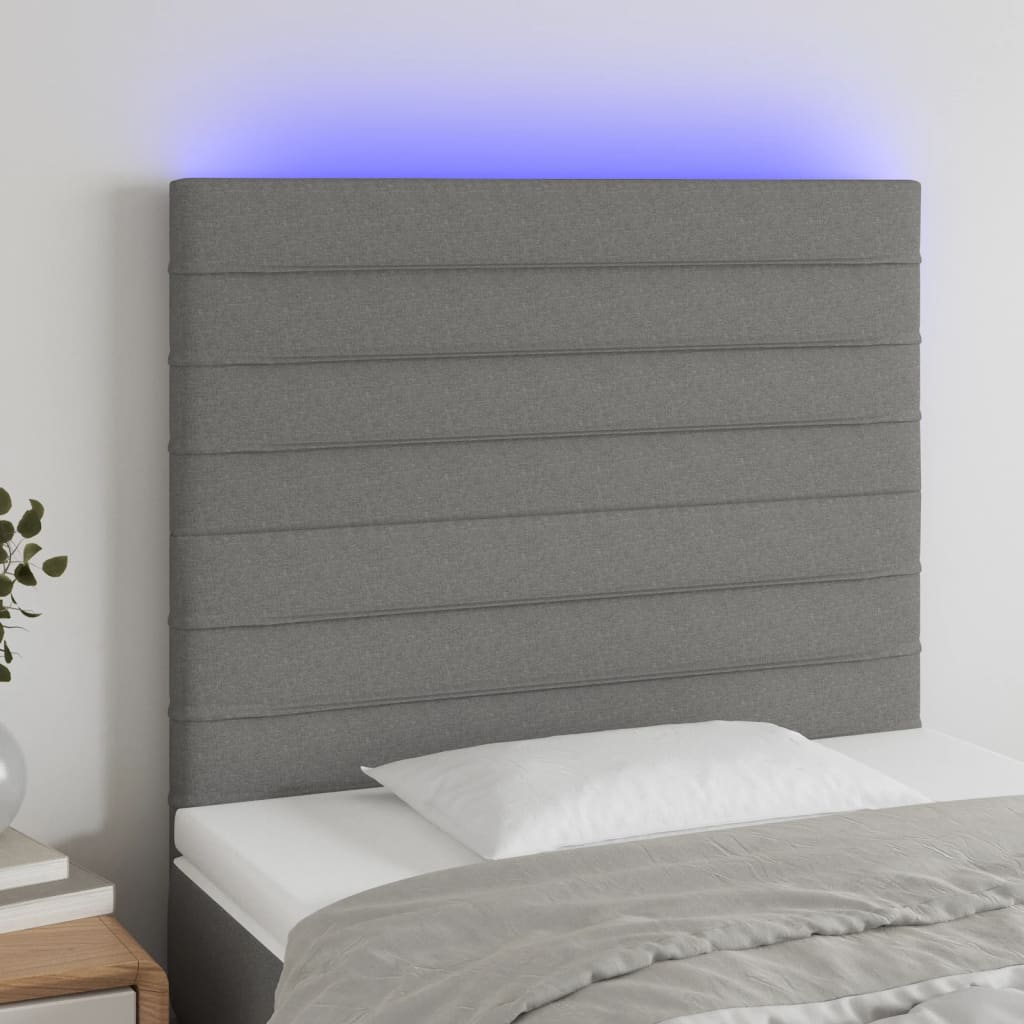 Tête de lit à LED Gris foncé 80x5x118/128 cm Tissu