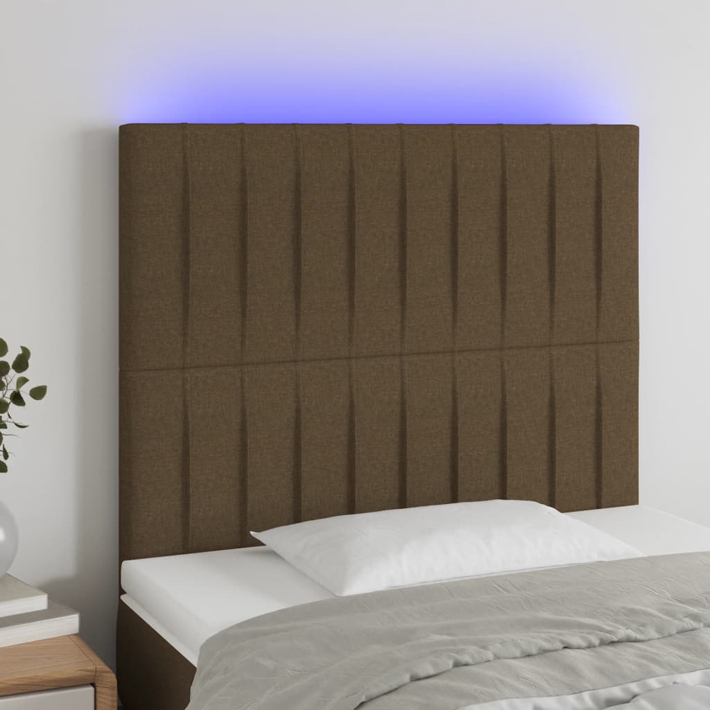 Tête de lit à LED Marron foncé 80x5x118/128 cm Tissu