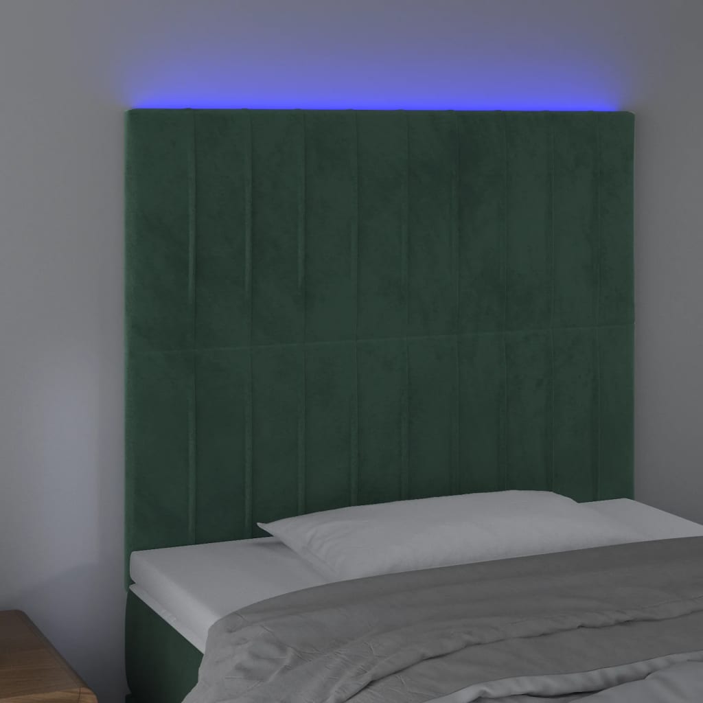 Tête de lit à LED Vert foncé 90x5x118/128 cm Velours