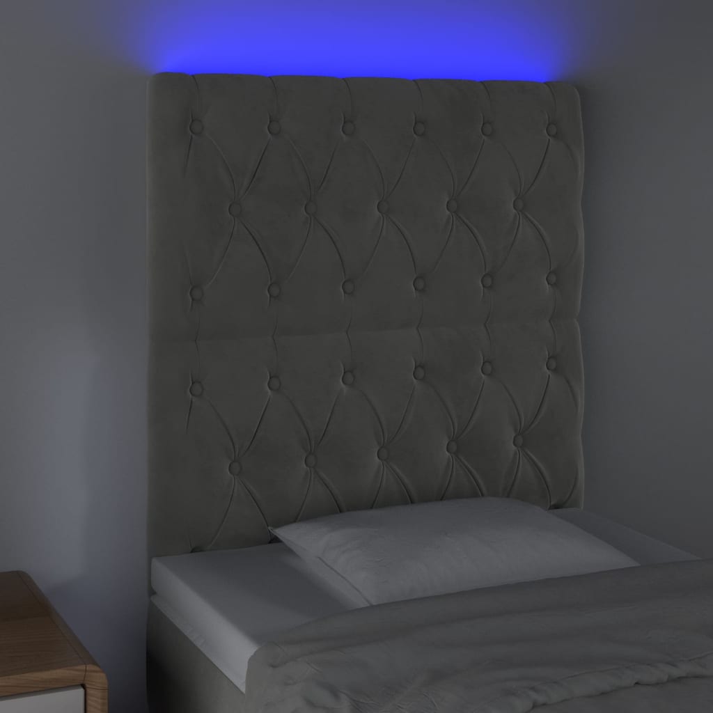 Tête de lit à LED Gris clair 80x7x118/128 cm Velours