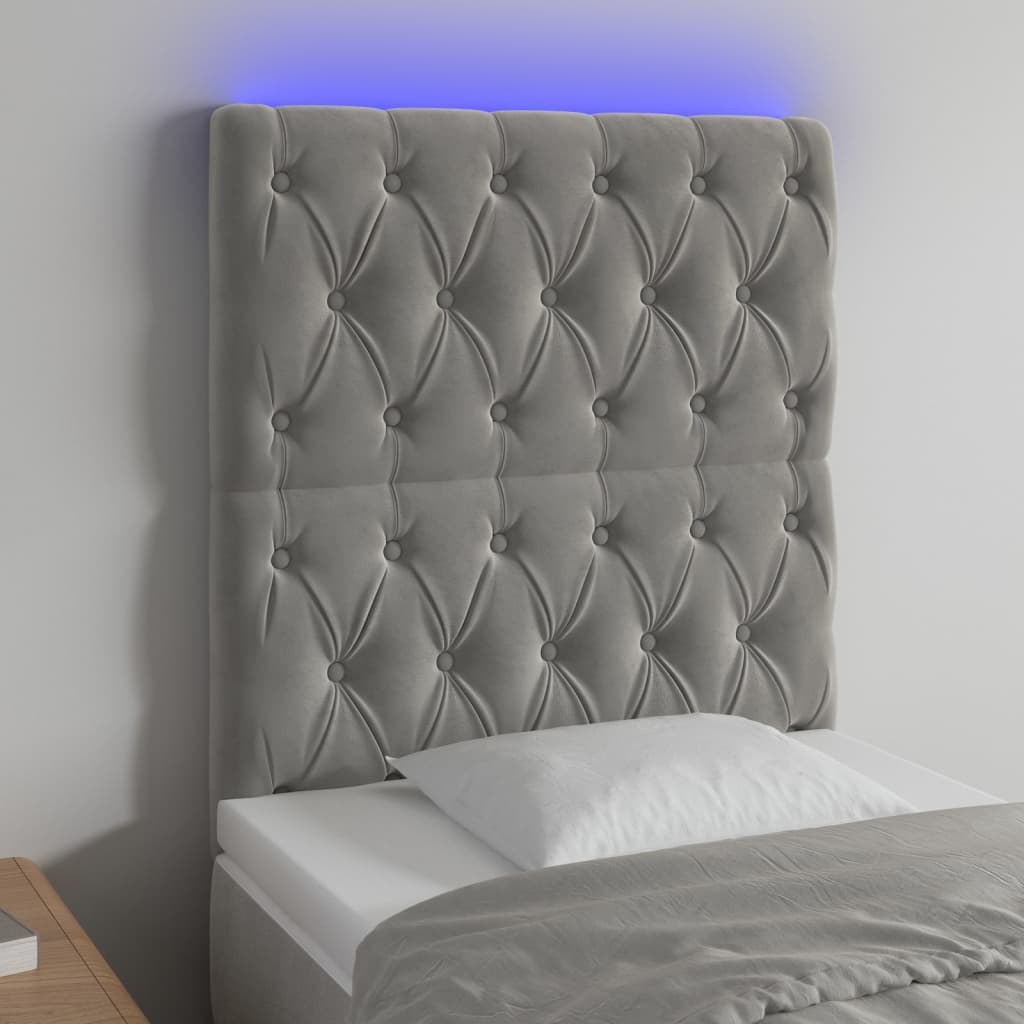 Tête de lit à LED Gris clair 80x7x118/128 cm Velours