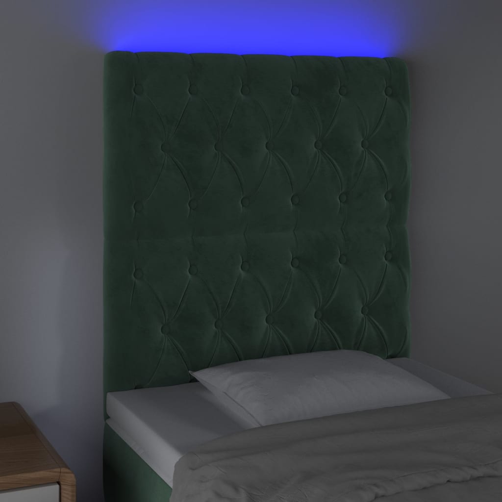 Tête de lit à LED Vert foncé 80x7x118/128 cm Velours