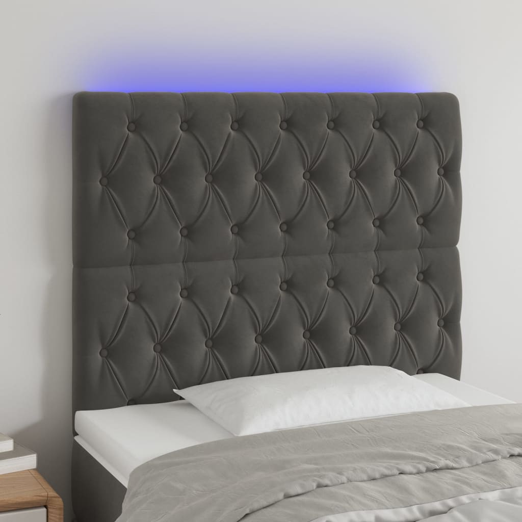 Tête de lit à LED Gris foncé 90x7x118/128 cm Velours