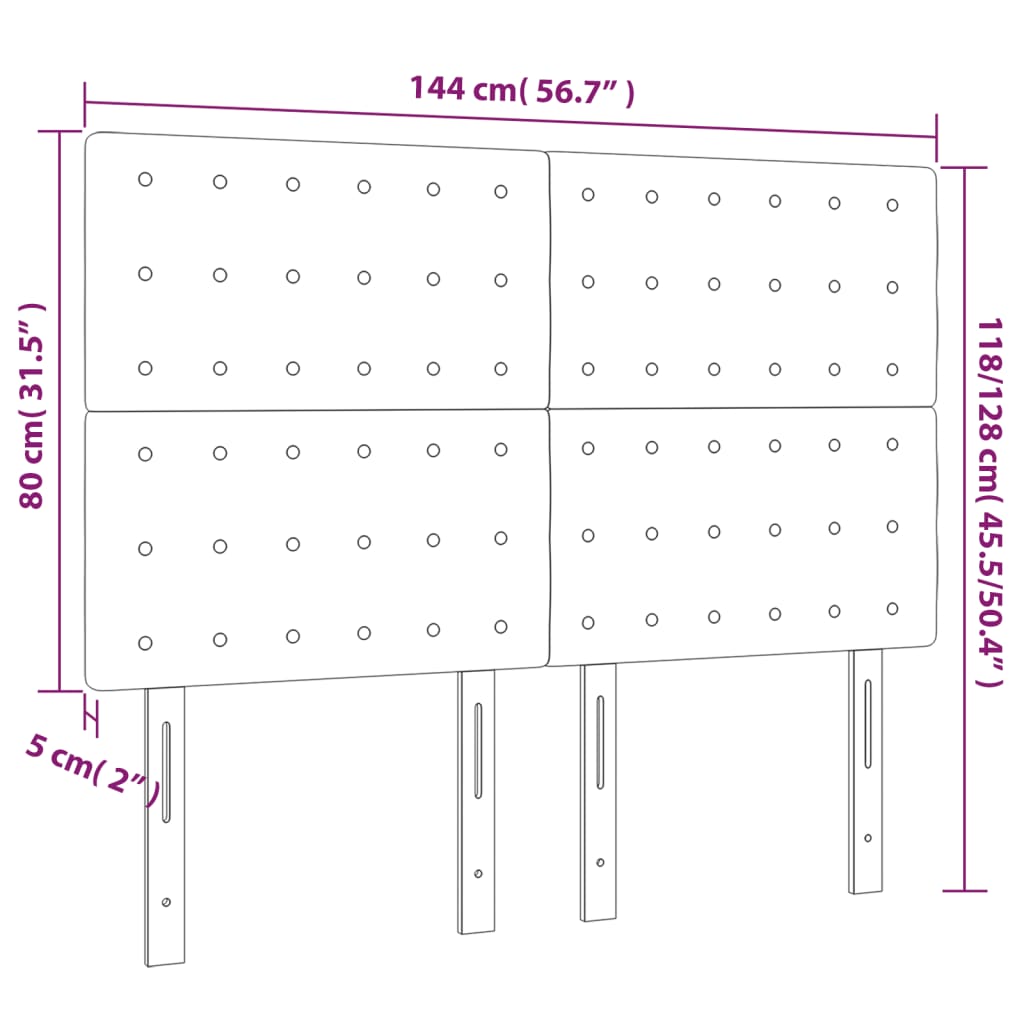 Tête de lit à LED Marron foncé 144x5x118/128 cm Tissu