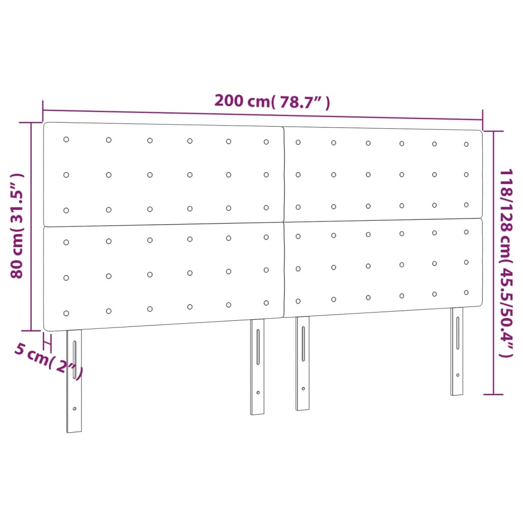 Tête de lit à LED Rose 200x5x118/128 cm Velours