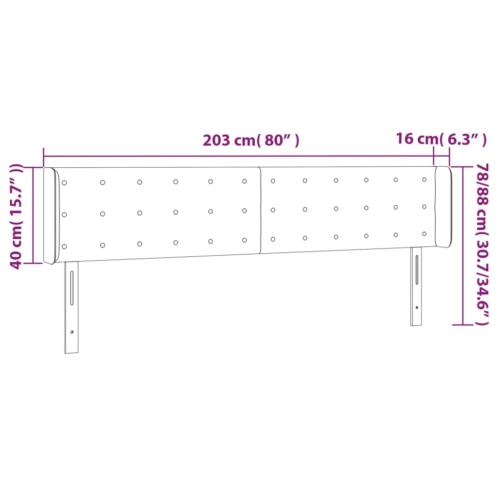 Tête de lit à LED Gris foncé 203x16x78/88 cm Velours