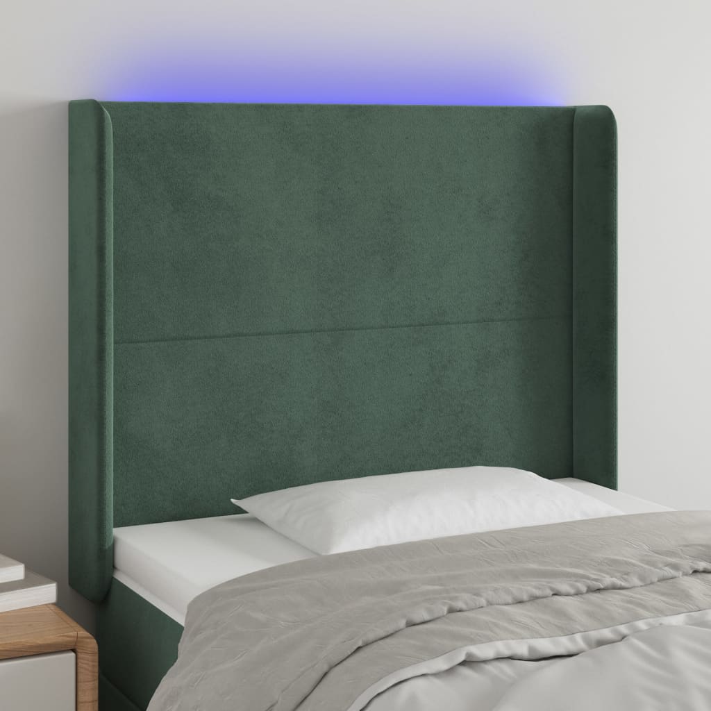 Tête de lit à LED Vert foncé 83x16x118/128 cm Velours