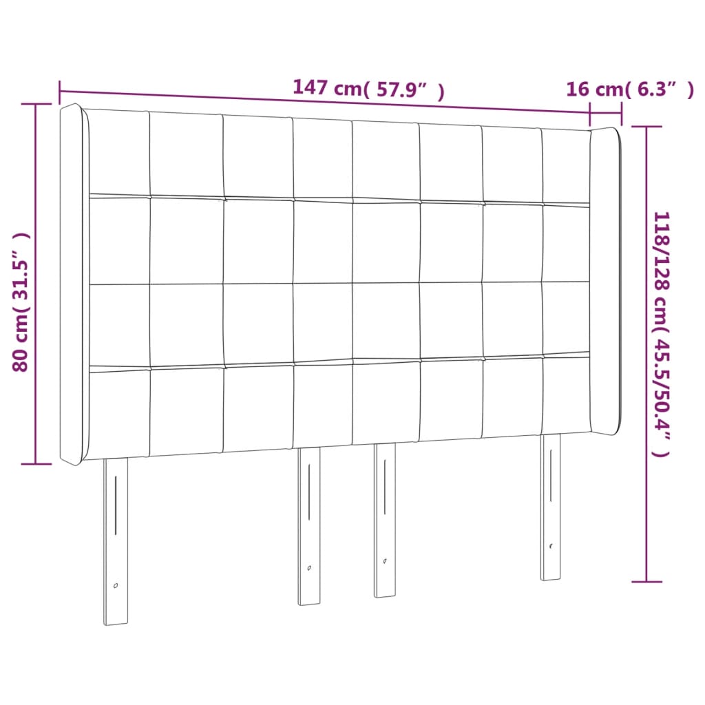 Tête de lit à LED Marron foncé 147x16x118/128 cm Tissu