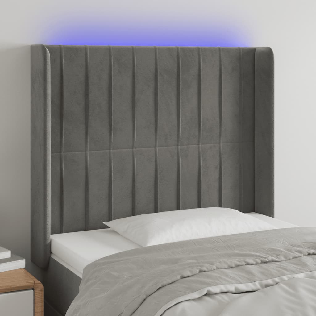 Tête de lit à LED Gris clair 83x16x118/128 cm Velours