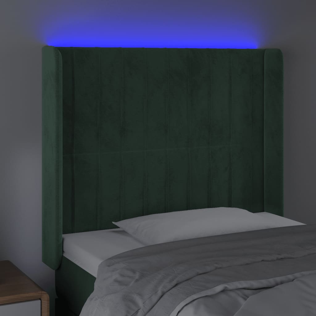 Tête de lit à LED Vert foncé 93x16x118/128 cm Velours