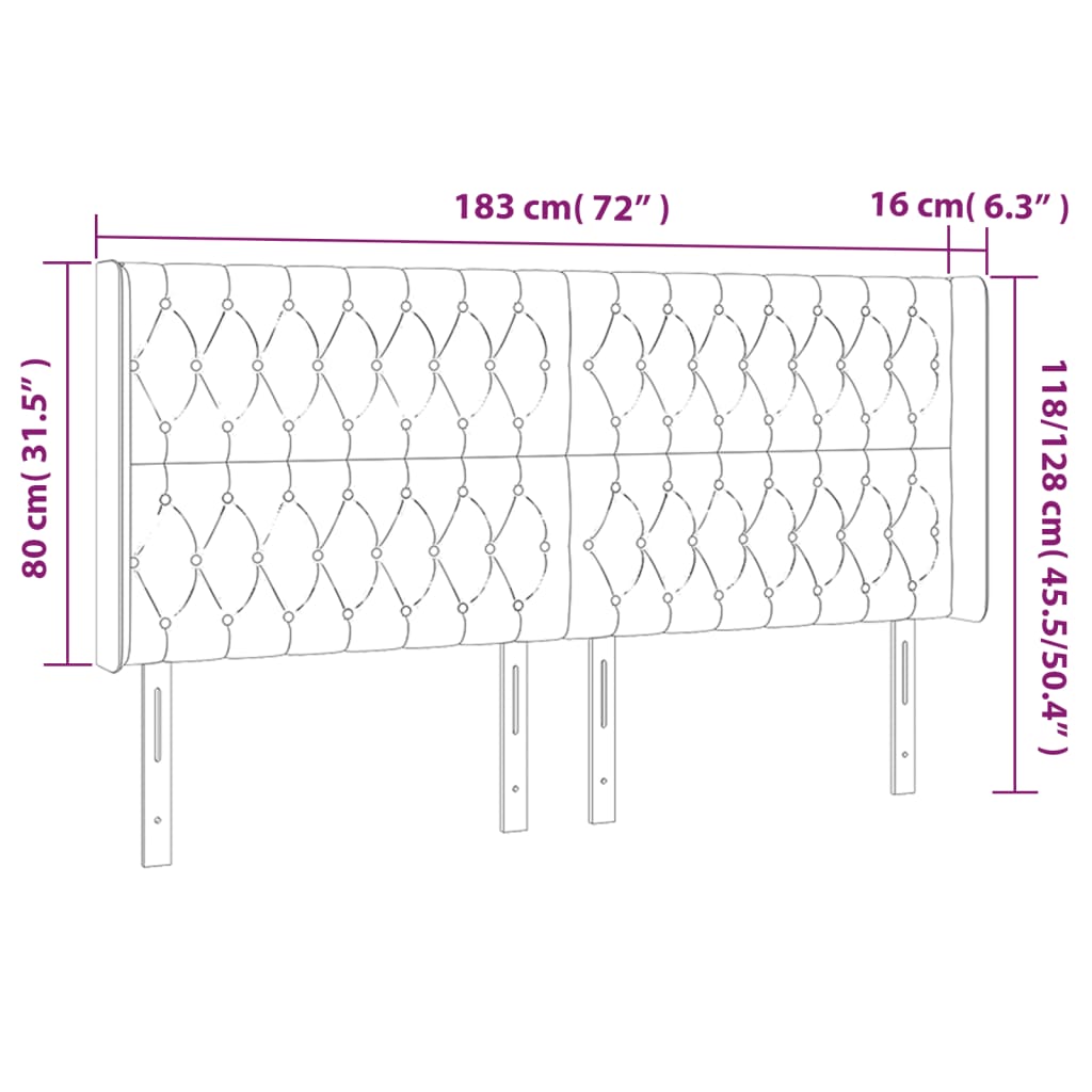 Tête de lit à LED Marron foncé 183x16x118/128 cm Tissu