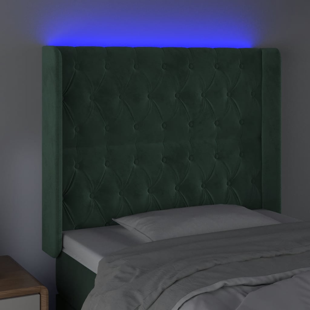 Tête de lit à LED Vert foncé 93x16x118/128 cm Velours