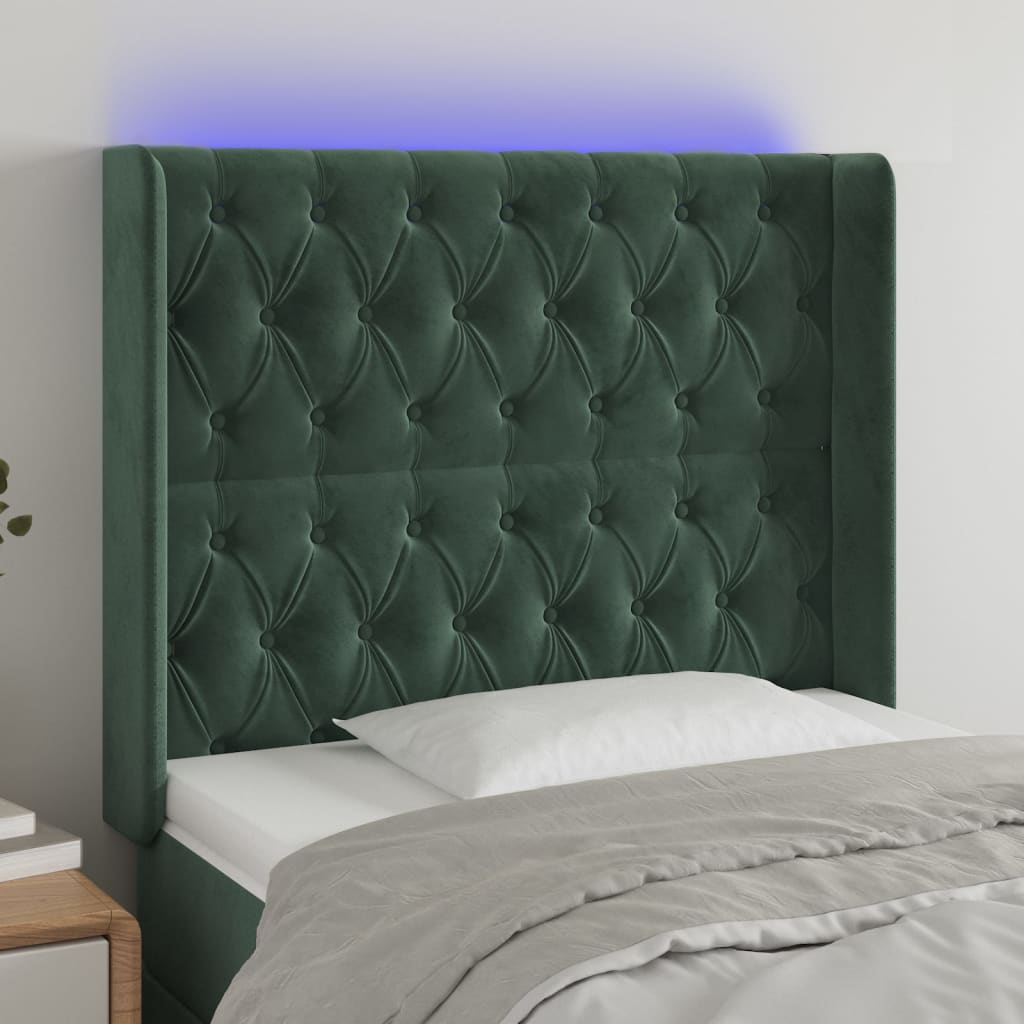 Tête de lit à LED Vert foncé 93x16x118/128 cm Velours