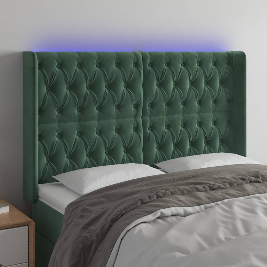 Tête de lit à LED Vert foncé 163x16x118/128 cm Velours