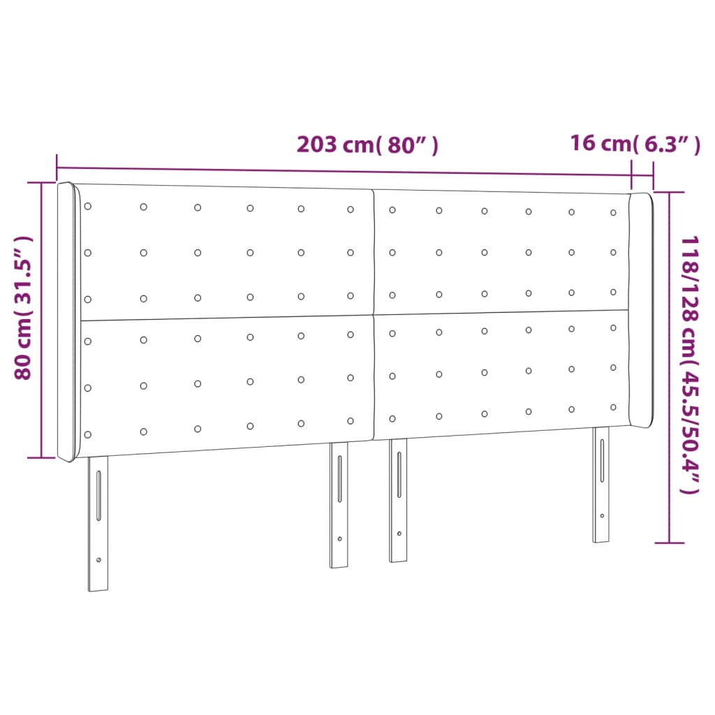 Tête de lit à LED Gris foncé 203x16x118/128 cm Velours