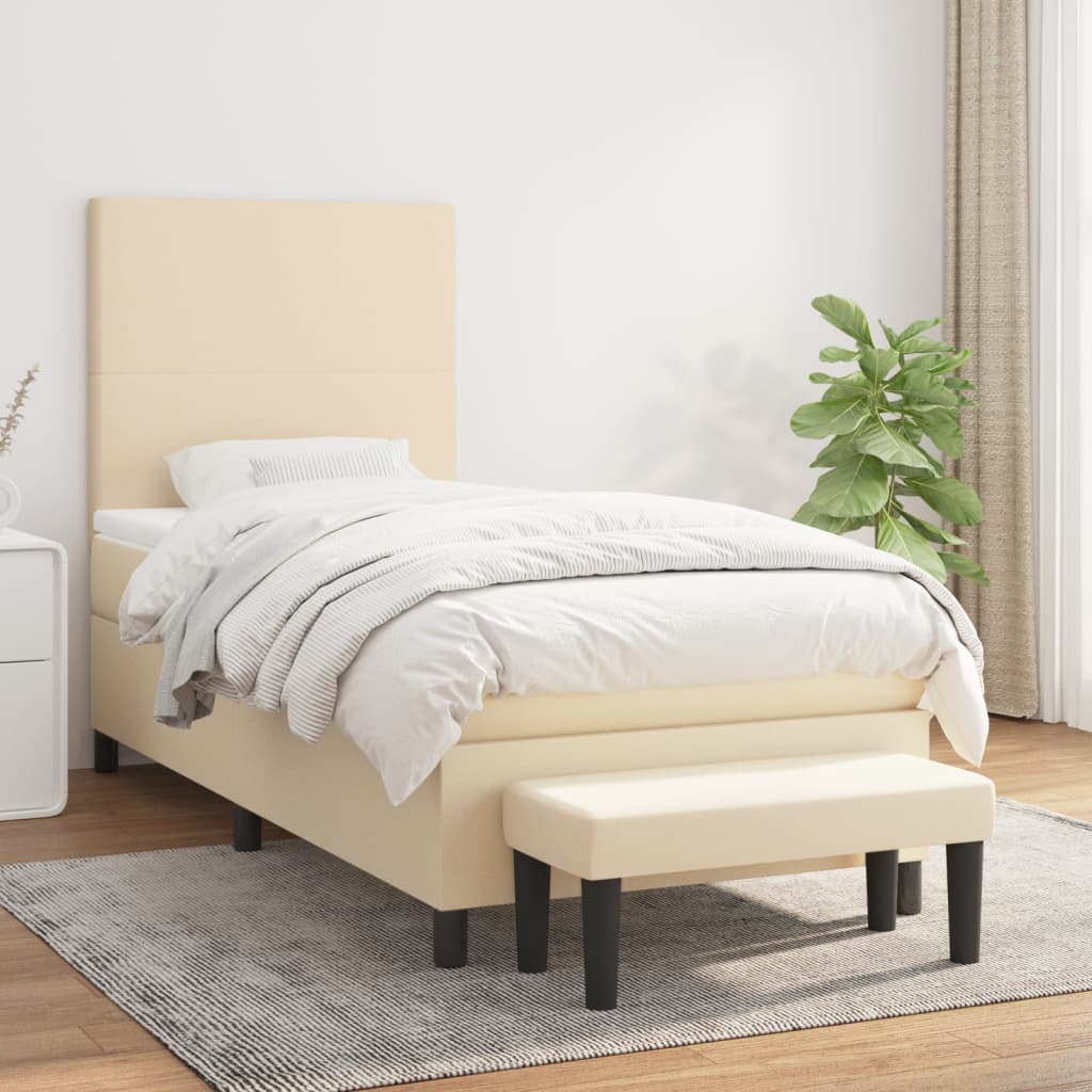 Sommier à lattes de lit avec matelas Crème 90x200 cm Tissu