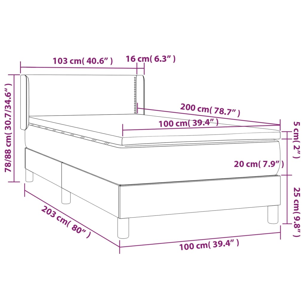 Sommier à lattes de lit avec matelas Bleu 100x200 cm Tissu