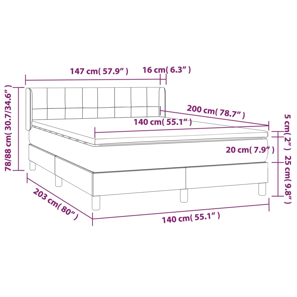 Sommier à lattes de lit avec matelas Taupe 140x200 cm Tissu